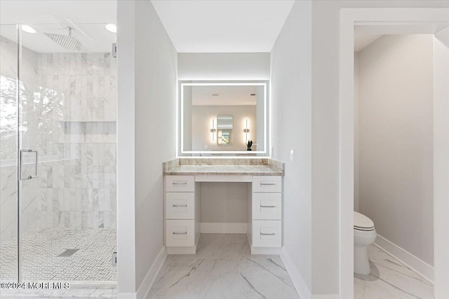 1119 Northstream Pkwy, Point Pleasant, NJ 08742 - full bath featuring marble finish floors, a shower stall, toilet, vanity, and baseboards
