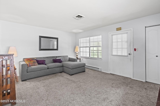 1036A Aberdeen Dr, Lakewood, NJ 08701 - carpeted living area with a baseboard heating unit and baseboards