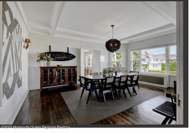 1 S Ocean Ave, Loch Arbour, NJ 07711 - dining room featuring plenty of natural light, wood-type flooring, beamed ceiling, and a chandelier