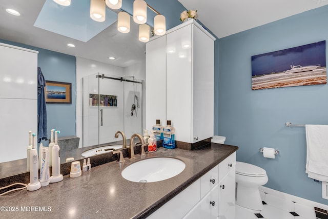 11 Kennedy Ct, Middletown, NJ 07748 - full bath with vanity, a stall shower, toilet, baseboards, and recessed lighting