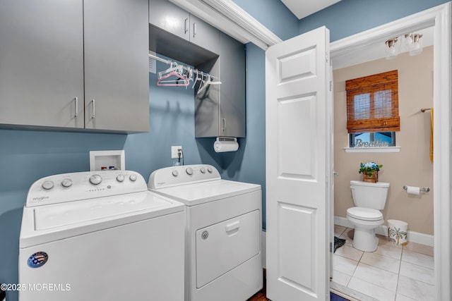 11 Kennedy Ct, Middletown, NJ 07748 - laundry room featuring cabinet space, washing machine and clothes dryer, tile patterned floors, and baseboards