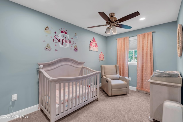 11 Kennedy Ct, Middletown, NJ 07748 - bedroom with carpet flooring, baseboards, a nursery area, recessed lighting, and a ceiling fan