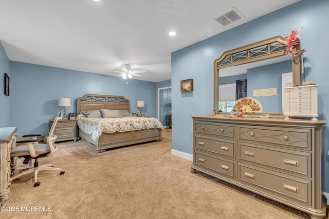11 Kennedy Ct, Middletown, NJ 07748 - bedroom with light colored carpet, an office area, baseboards, ceiling fan, and recessed lighting