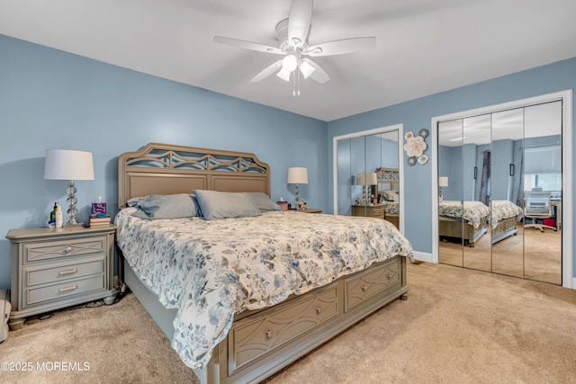 11 Kennedy Ct, Middletown, NJ 07748 - bedroom with light carpet, multiple closets, a ceiling fan, and baseboards