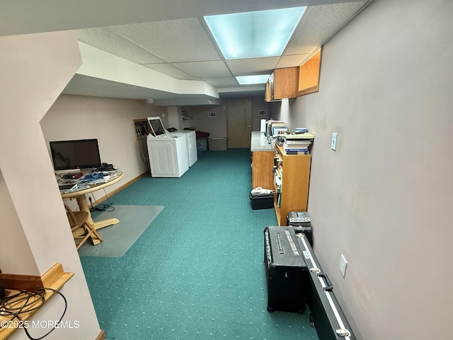 44 Diamond Ln, Howell, NJ 07731 - interior space featuring independent washer and dryer, a drop ceiling, and carpet floors