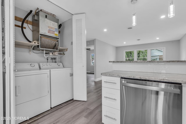 9 Edinburgh Ln Unit D, Manchester, NJ 08759 - laundry room with light wood-style floors, recessed lighting, separate washer and dryer, and baseboards
