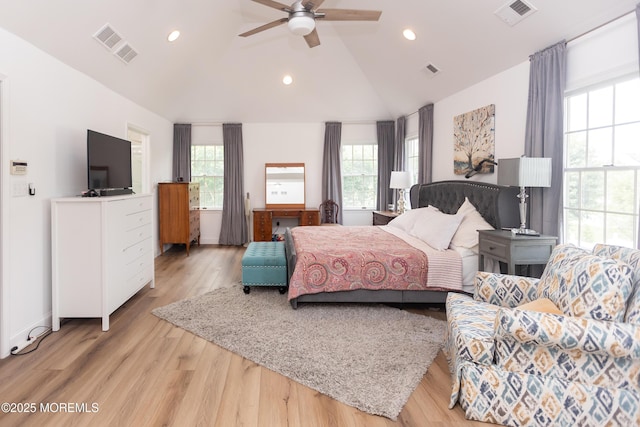 10 English Path, Freehold, NJ 07728 - bedroom with lofted ceiling, recessed lighting, light wood-style flooring, and ceiling fan