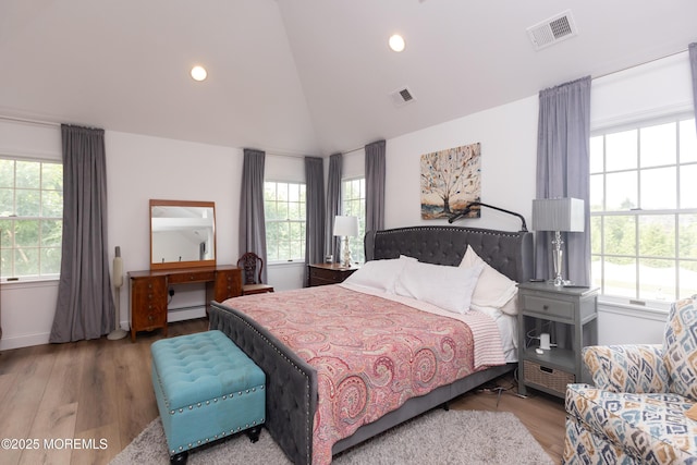 10 English Path, Freehold, NJ 07728 - bedroom featuring a baseboard radiator, wood finished floors, lofted ceiling, and recessed lighting
