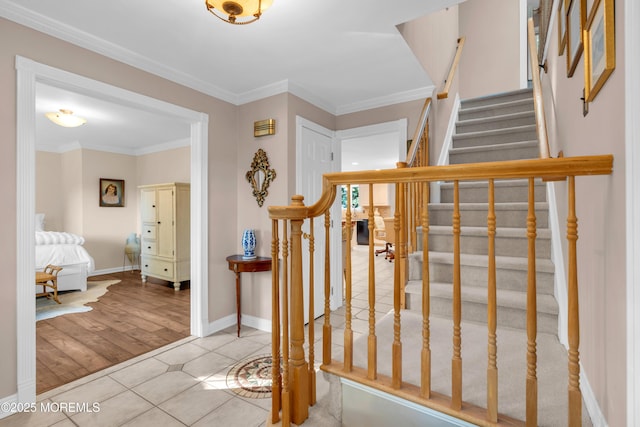 1 Algonquin Dr, Marlboro, NJ 07746 - stairs with tile patterned floors and crown molding