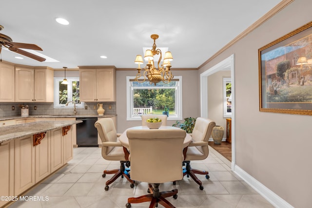1 Algonquin Dr, Marlboro, NJ 07746 - dining room with a chandelier, recessed lighting, crown molding, and light tile patterned flooring