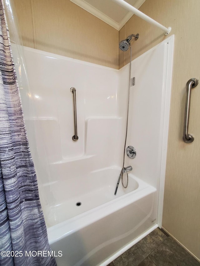 69 Robin Pl, Freehold, NJ 07728 - bathroom featuring tile patterned flooring and shower / bath combination with curtain