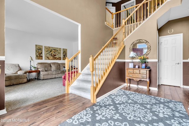 46 Timberline Rd, Bayville, NJ 08721 - stairs with hardwood / wood-style floors and a high ceiling