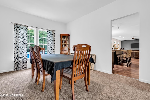 46 Timberline Rd, Bayville, NJ 08721 - carpeted dining space featuring baseboards and bar area
