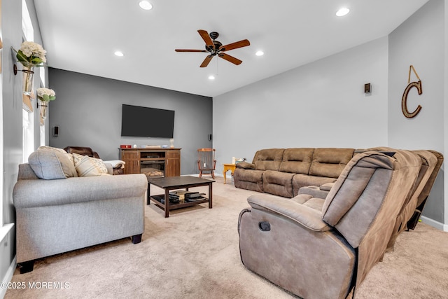 46 Timberline Rd, Bayville, NJ 08721 - living room with light colored carpet, a ceiling fan, and recessed lighting
