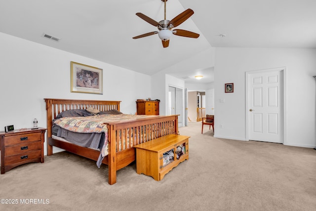 46 Timberline Rd, Bayville, NJ 08721 - bedroom featuring light carpet, lofted ceiling, and a ceiling fan