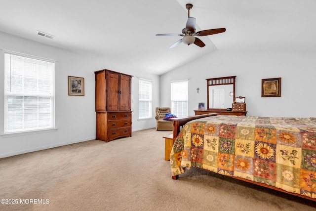 46 Timberline Rd, Bayville, NJ 08721 - bedroom with vaulted ceiling, light carpet, and a ceiling fan