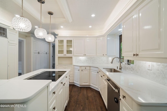 245 Borden Rd, Middletown, NJ 07748 - kitchen with stainless steel dishwasher, a sink, black electric cooktop, recessed lighting, and decorative backsplash