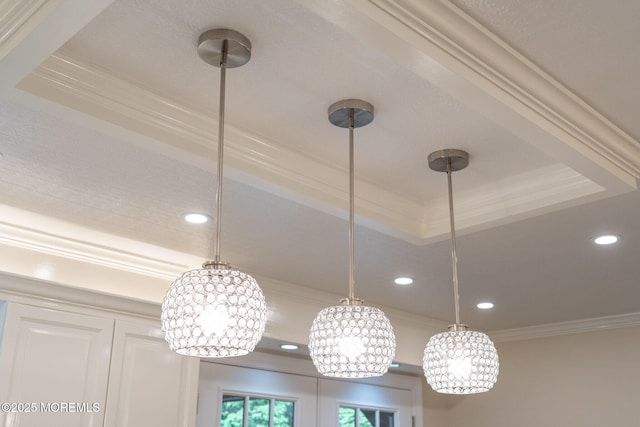 245 Borden Rd, Middletown, NJ 07748 - detailed view of ornamental molding, recessed lighting, and a chandelier