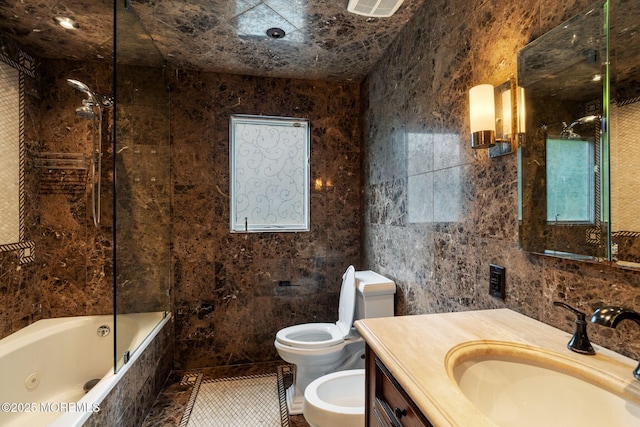 245 Borden Rd, Middletown, NJ 07748 - full bath featuring tile walls, a bidet, a combined bath / shower with jetted tub, vanity, and toilet