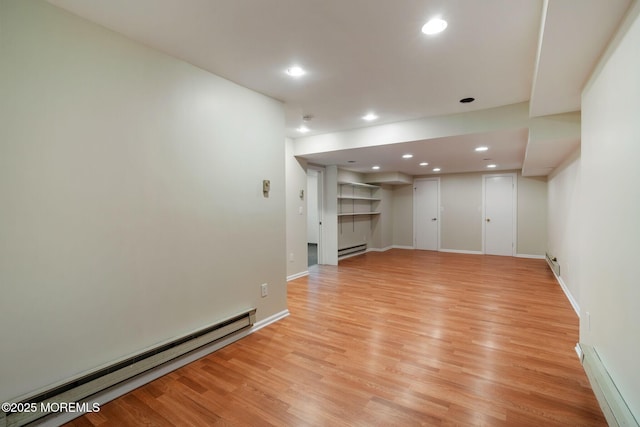 245 Borden Rd, Middletown, NJ 07748 - unfurnished room with a baseboard heating unit, light wood finished floors, a baseboard radiator, and recessed lighting