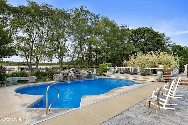 1413 Gully Rd, Wall, NJ 07719 - view of swimming pool with a patio, view of wooded area, and a water view