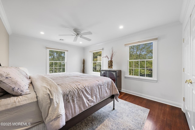 1413 Gully Rd, Wall, NJ 07719 - bedroom featuring ornamental molding, wood finished floors, baseboards, recessed lighting, and ceiling fan