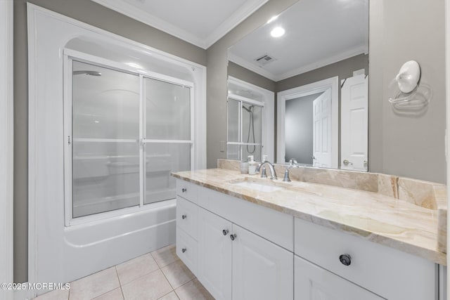 1413 Gully Rd, Wall, NJ 07719 - bathroom with crown molding, vanity, shower / bath combination with glass door, and tile patterned floors