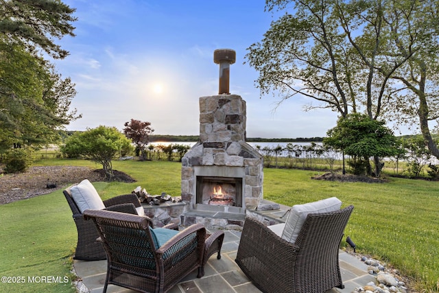 1413 Gully Rd, Wall, NJ 07719 - view of patio with an outdoor stone fireplace and a water view