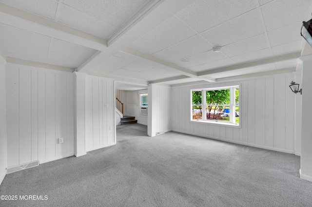 105 Cedar Grove Rd, Toms River, NJ 08753 - unfurnished living room featuring carpet flooring and stairs