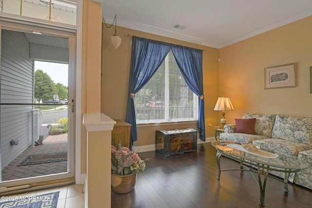 21 Blyth Ln, Jackson, NJ 08527 - living room with crown molding, wood finished floors, and baseboards