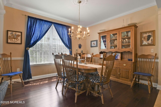 21 Blyth Ln, Jackson, NJ 08527 - dining room with a chandelier, dark wood-type flooring, baseboards, and ornamental molding