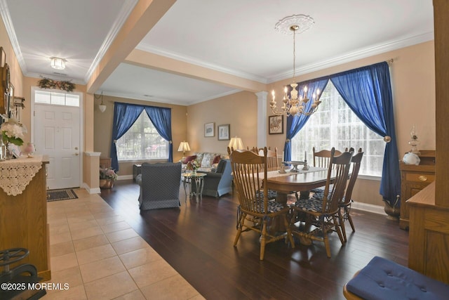 21 Blyth Ln, Jackson, NJ 08527 - dining space featuring crown molding, a chandelier, wood finished floors, and baseboards