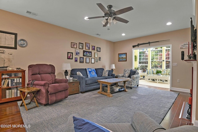 21 Blyth Ln, Jackson, NJ 08527 - living room featuring wood finished floors, a ceiling fan, recessed lighting, and baseboards