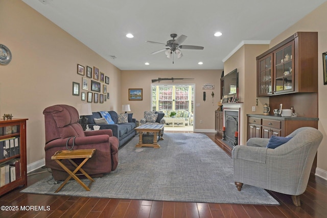21 Blyth Ln, Jackson, NJ 08527 - living area with wood-type flooring, baseboards, a ceiling fan, and recessed lighting