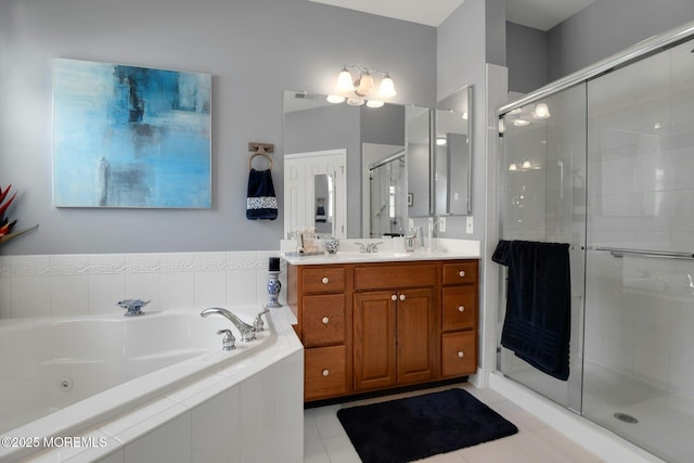 21 Blyth Ln, Jackson, NJ 08527 - full bathroom featuring a tub with jets, a stall shower, vanity, and tile patterned floors