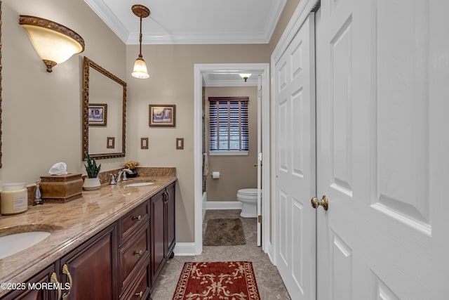 10 Cheryl Ln, Millstone, NJ 08510 - bathroom featuring double vanity, crown molding, a closet, and tile patterned flooring