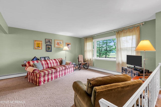 136 Iron Ore Rd, Manalapan, NJ 07726 - carpeted living room featuring a baseboard radiator