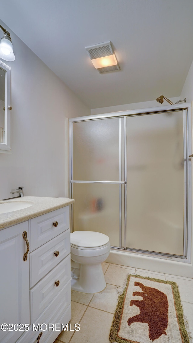 21 Parkview Way, Manalapan, NJ 07726 - bathroom with vanity, tile patterned floors, and a shower with door