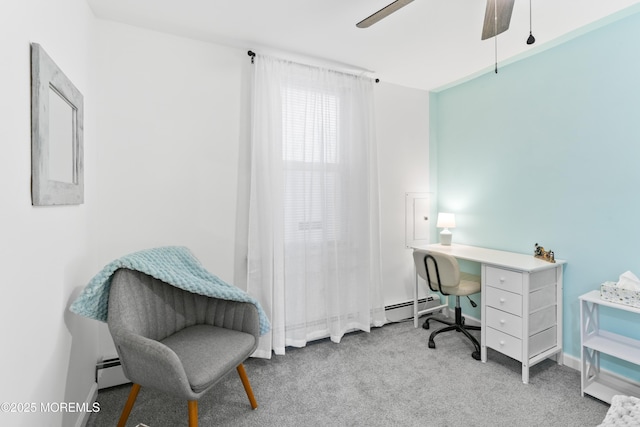 24 Highland Ave, Keansburg, NJ 07734 - carpeted office space featuring a baseboard heating unit, a ceiling fan, and baseboards