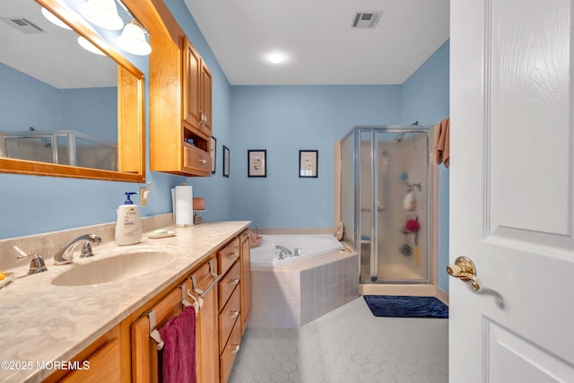 143 Sylvan Lake Blvd, Bayville, NJ 08721 - bathroom featuring vanity, a stall shower, and a bath