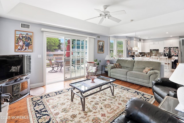 14 Tuscan Dr, Freehold, NJ 07728 - living room featuring ceiling fan, healthy amount of natural light, light wood finished floors, baseboards, and recessed lighting