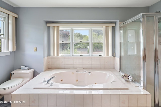 14 Tuscan Dr, Freehold, NJ 07728 - bathroom featuring toilet, a stall shower, and a tub with jets