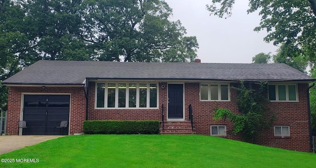8 Metedeconk Ln, Lakewood, NJ 08701 - ranch-style home featuring brick siding, an attached garage, a front lawn, and entry steps