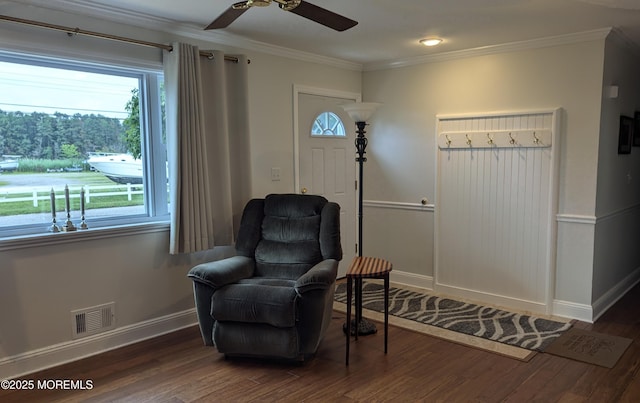 30 Corrigan Ave, Pine Beach, NJ 08741 - sitting room with wood finished floors, crown molding, and a ceiling fan