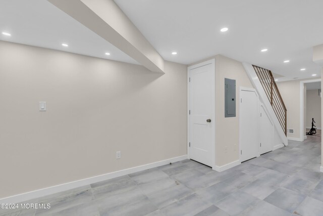 214 Private Way, Lakewood, NJ 08701 - finished below grade area with electric panel, recessed lighting, stairway, and baseboards