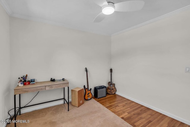 708 Schoolhouse Rd, Brielle, NJ 08730 - misc room with ceiling fan, crown molding, and wood finished floors
