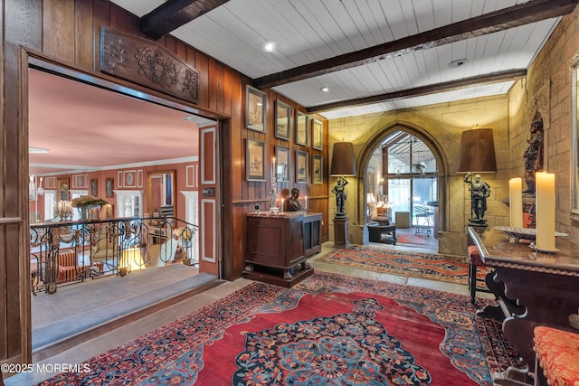 310 Cooper Rd Unit C, Red Bank, NJ 07701 - home office featuring beam ceiling, wooden walls, and arched walkways