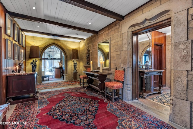 310 Cooper Rd Unit C, Red Bank, NJ 07701 - entryway with stone tile floors and a wood ceiling with exposed beams