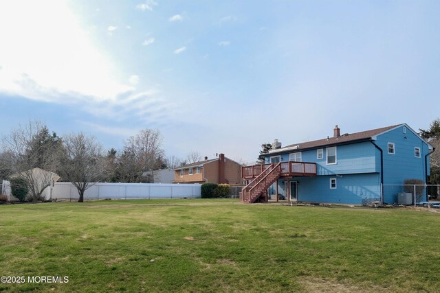 277 Grandview Ave, Piscataway Twp, NJ 08854 - view of yard featuring stairs, a wooden deck, and central air condition unit