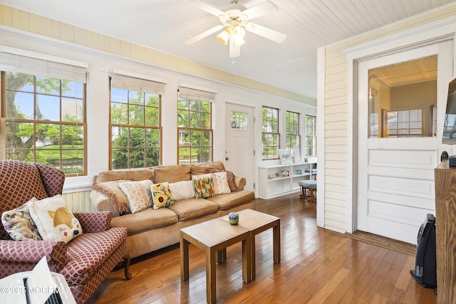 699 River Rd, Fair Haven, NJ 07704 - living room featuring hardwood / wood-style floors, plenty of natural light, and ceiling fan